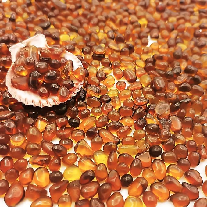 Keedolla Aquarium Sea Glass Pebble Stones, 6-9mm Fish Tank Gravel Marble Rock for Aquarium, Fish Turtle Tank, Vase Fillers, Garden - Amber(0.93LB/430g)