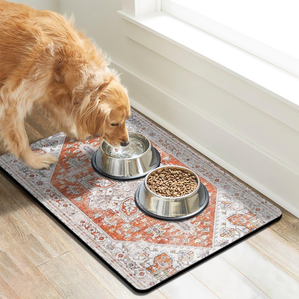 Dog Food Mats for Floors, Absorbent Dog Bowl Mat for Food and Water Dispenser Mat, Quick Dry Cat - Orange / 30"L x 17"W - image 2