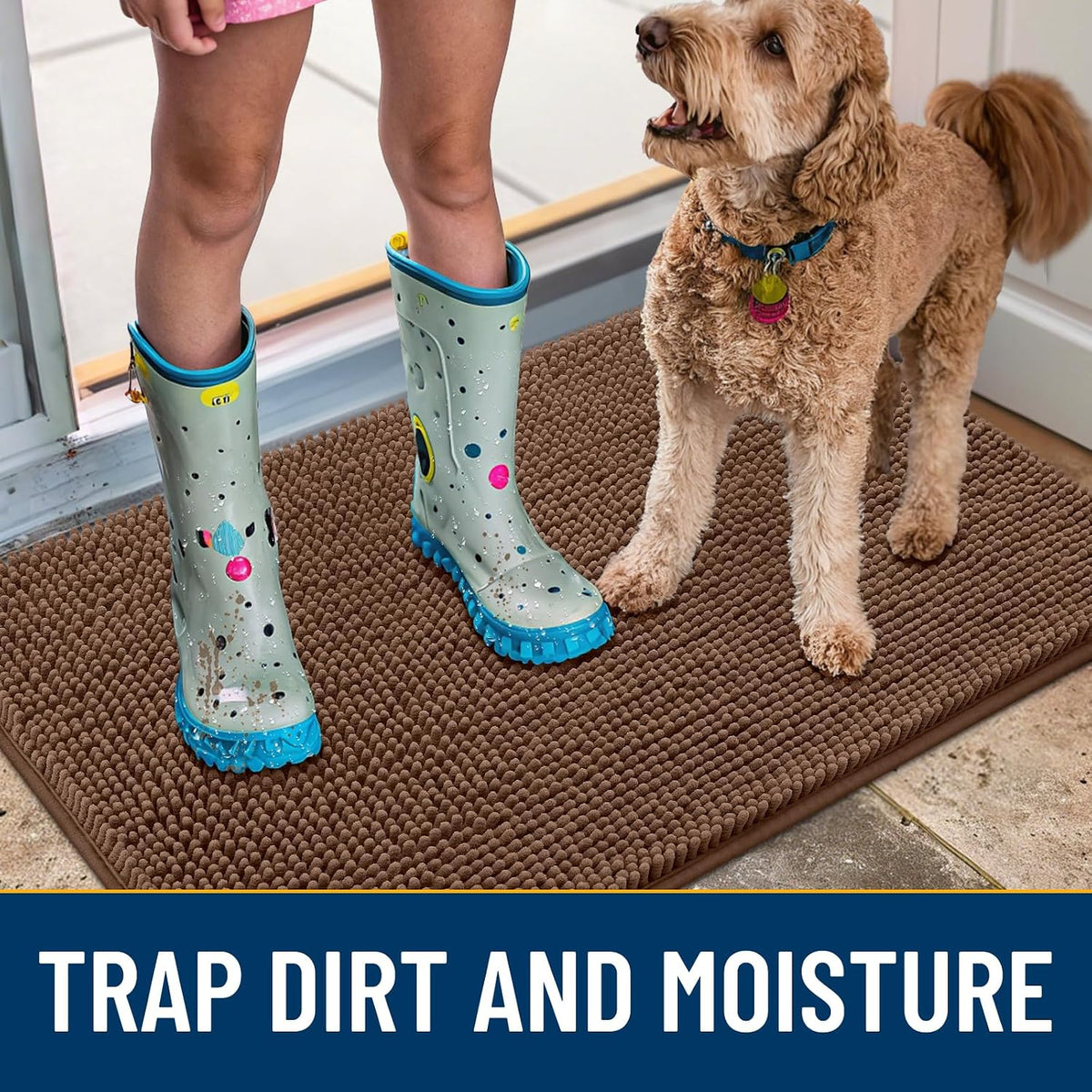 Smiry Dog Door Mat for Muddy Paws 30x20 - Classic Solid / Mocha / 70"X32" - image 3