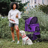 MoNiBloom 3 Wheels Pet Dog Cat Stroller for Small Medium Dogs Cats, Lightweight Foldable Jogger Stroller w/Storage Basket and Cup Holder, Purple