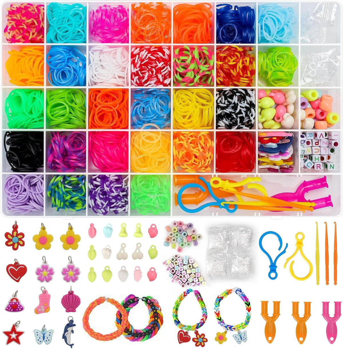 Loom Rubber Band Bracelet Kit, 3000+ 30-Color, Storage Case - Multicolor 3000+