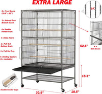 30.5Lx18.5Wx52.5 H Sturdy Wrought Iron Bird Parrot Home Cage On Wheels – Essentials for Birds - Black Vein / 30.5"L x 18.5"W x 52.5"H - image 2