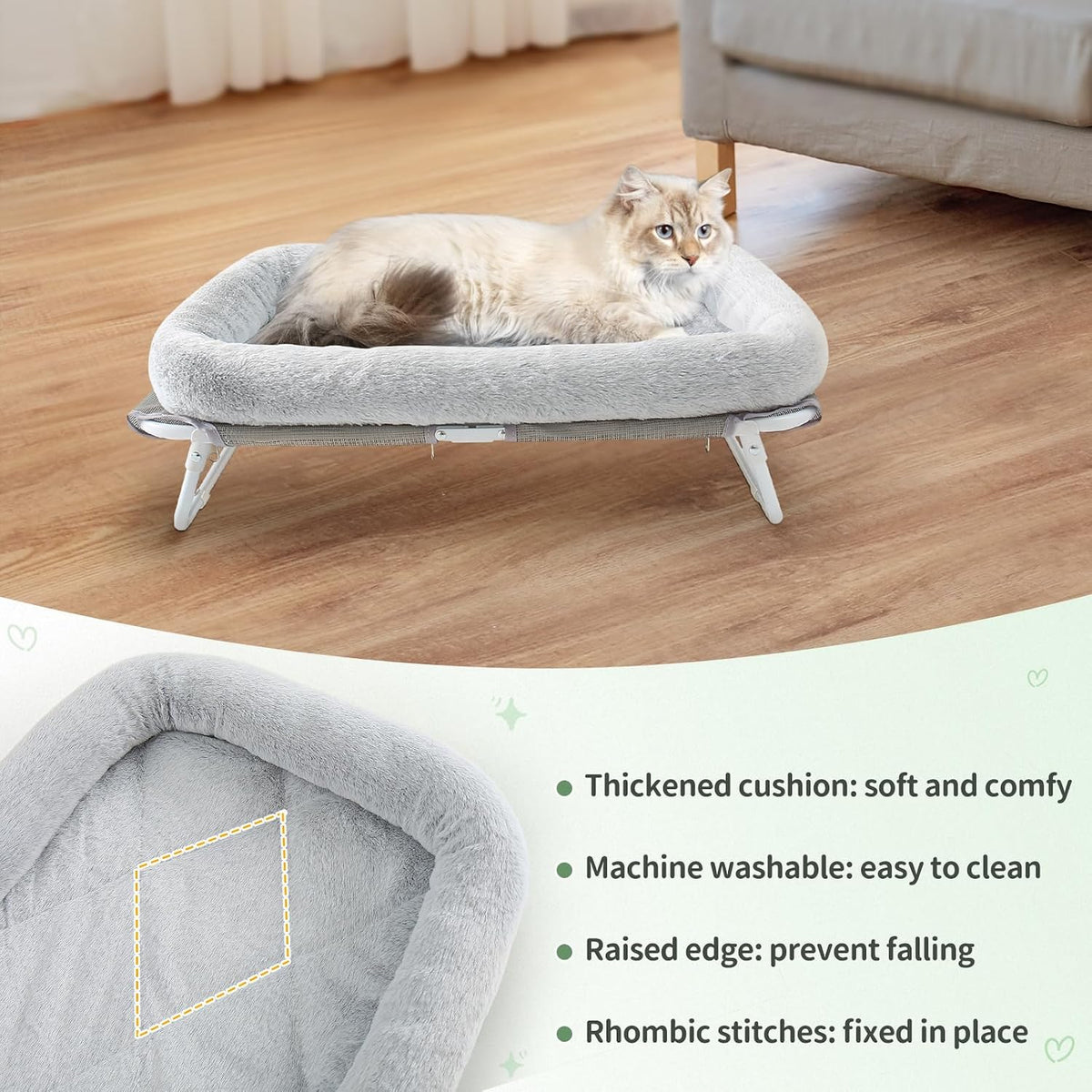 Sunhoo Elevated Cat Bed Foldable Raised Pet Hammock Self-Supporting - Grey - image 3