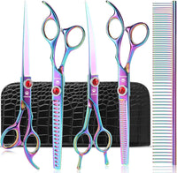 Dog Grooming Scissors Kit with Safety Round Tips - Pro Rainbow
