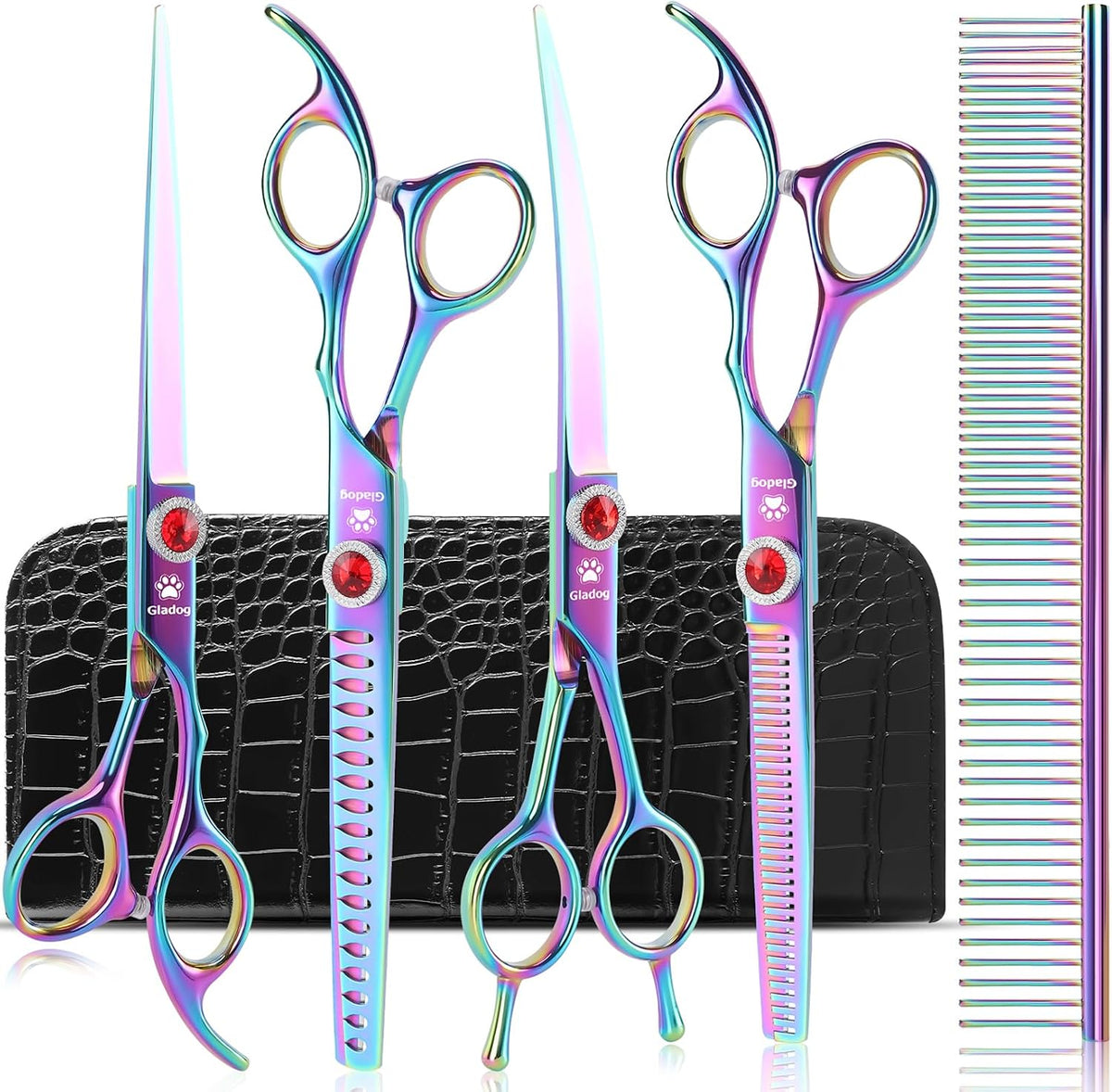 Dog Grooming Scissors Kit with Safety Round Tips - Pro Rainbow