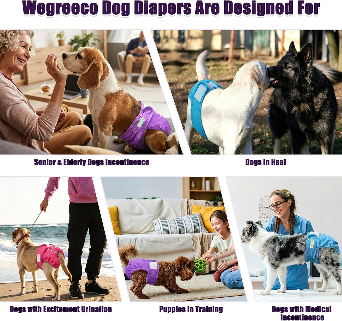 wegreeco Washable Reusable Premium Female Dog Diapers - Medium / Bright Color - image 4