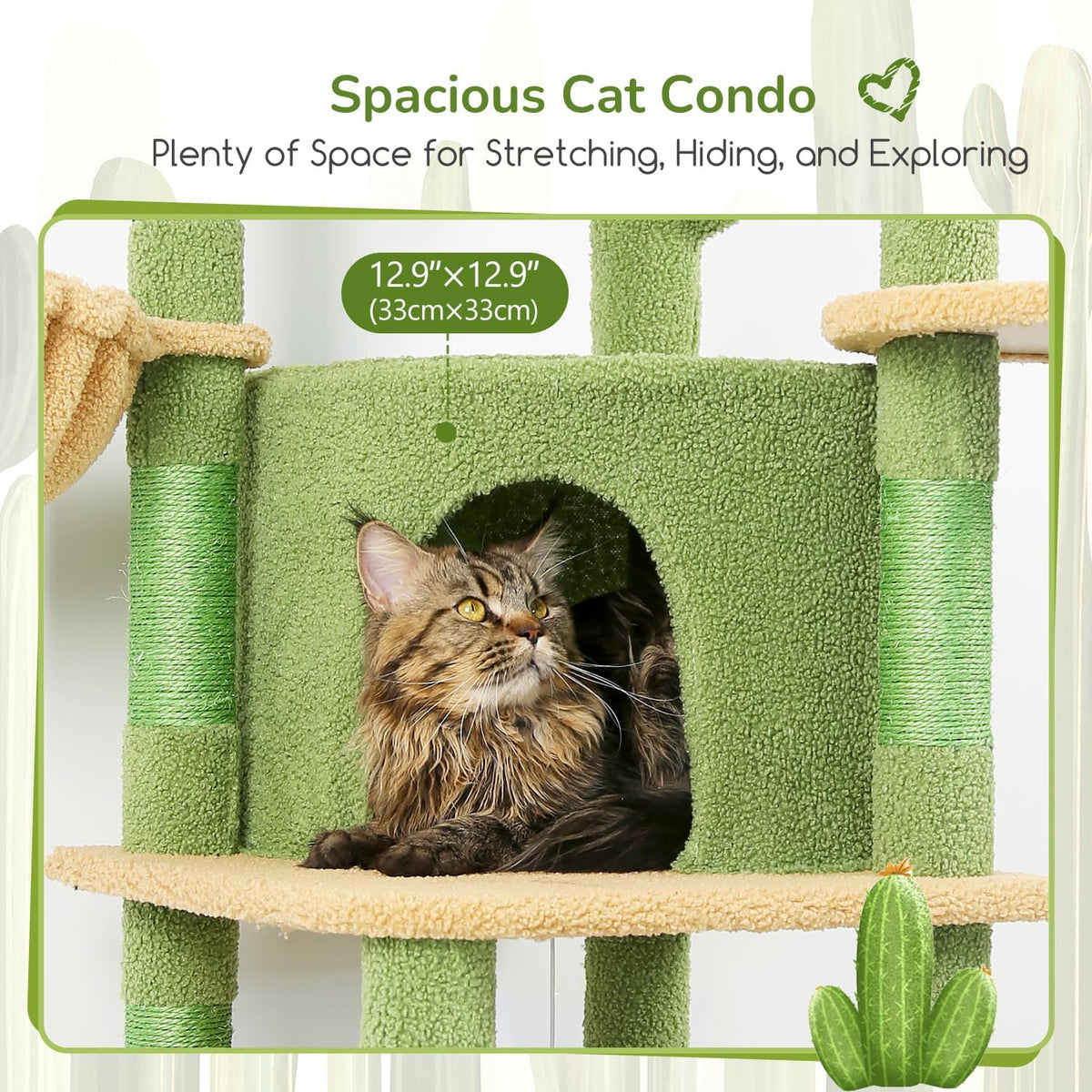 Globlazer Corner Stable Cat Tree Tower with Scratching Post, C51 - 51inch / Cactus Green - image 4