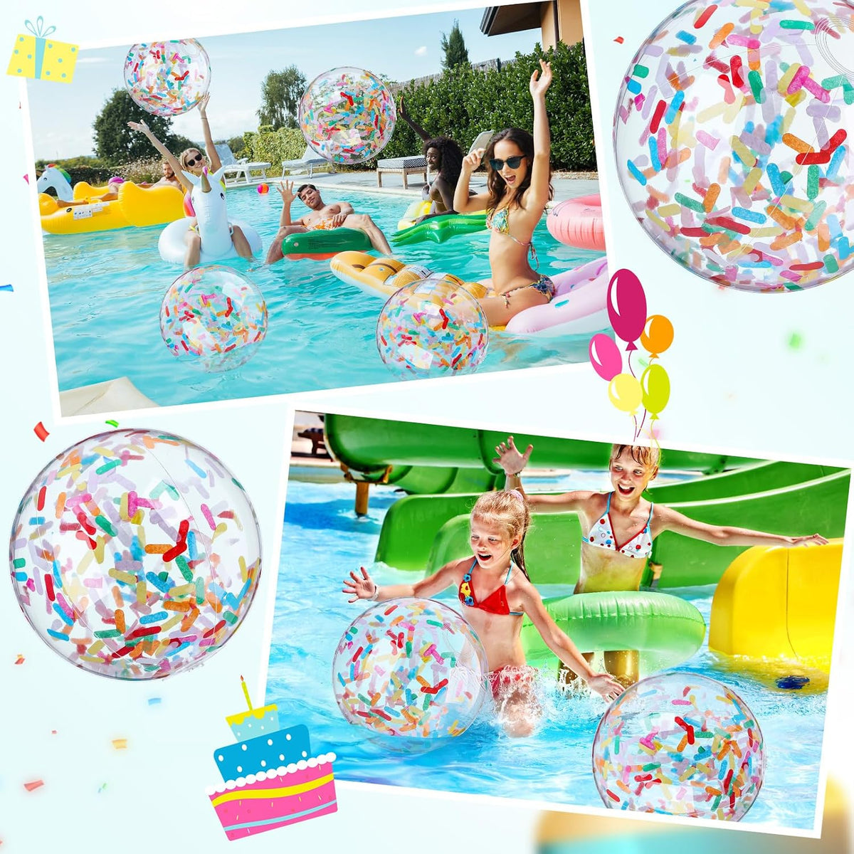 Civaner 10 Pcs Inflatable Glitter Beach Balls 16 Inch - Colorful / Confetti - image 3