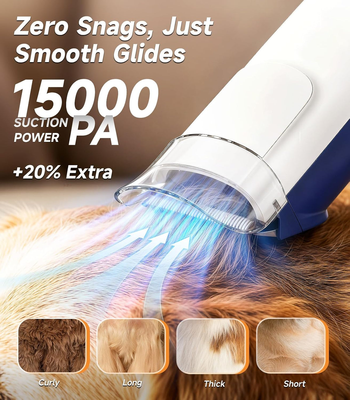 Buenkee Dog Grooming Vacuum Kit, 15000Pa Clipper, Shedding Brush - White - image 2