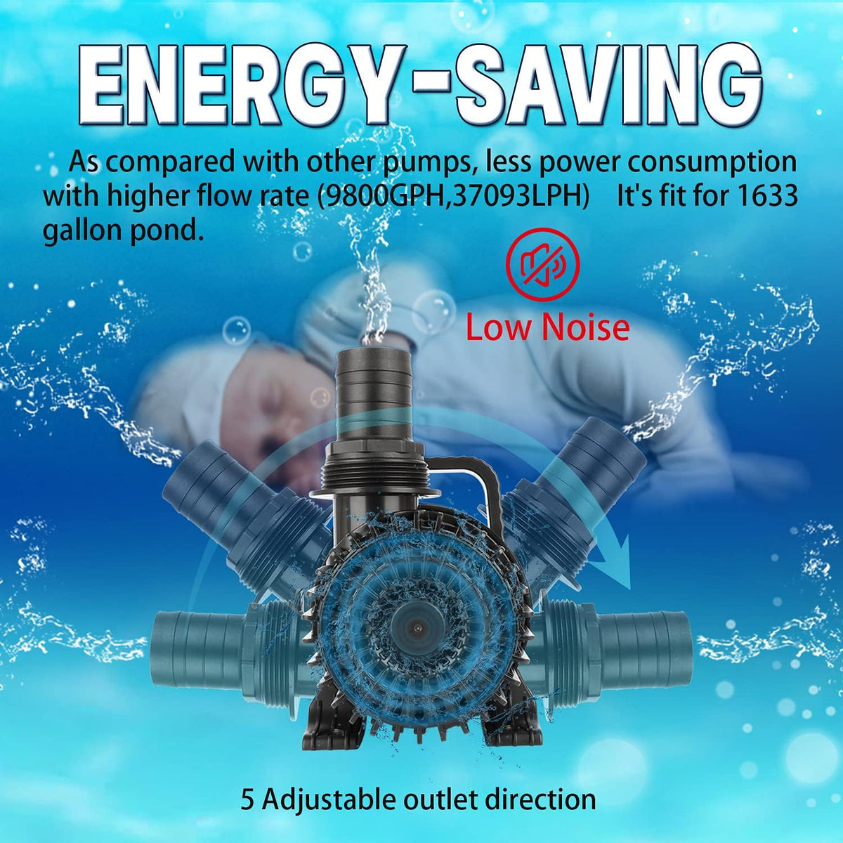 350W 7000 GPH Pond Pump, Ultra Quiet Heavy Duty Submersible Water Pump for Koi Ponds, Fountains - 2200GPH-120W (Pack of 2) - image 4