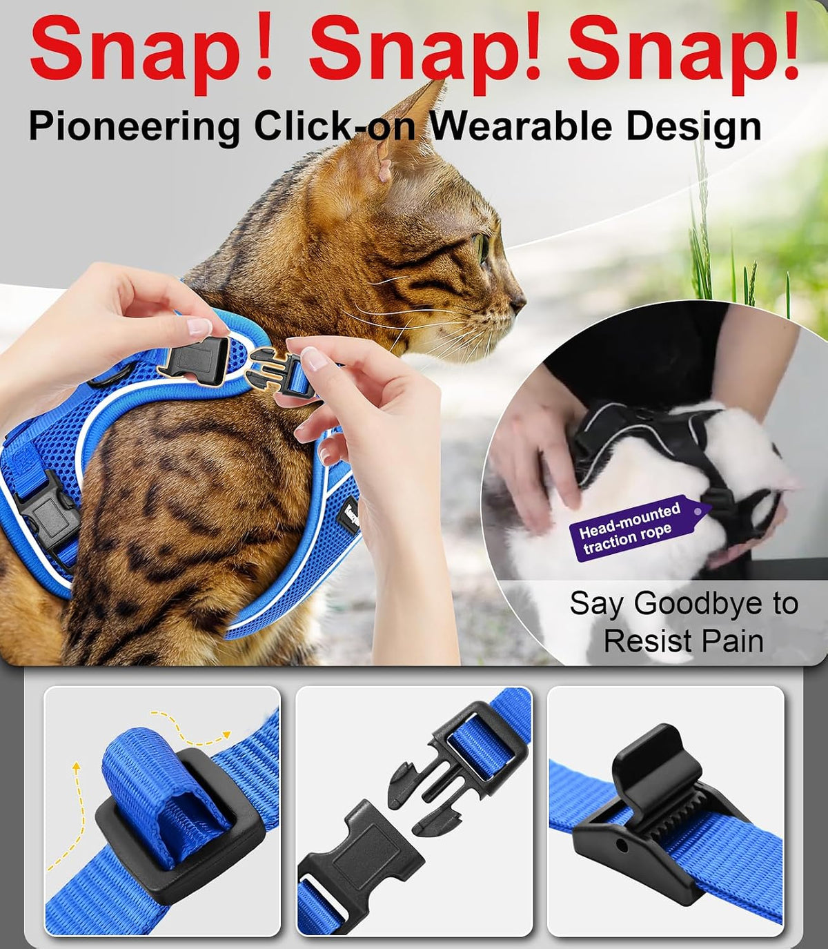 Cat Harness and Leash for Walking Escape Proof Soft Adjustable Cat - Blue / XS (4-6lb) - image 4