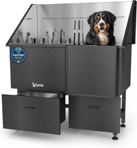 Professional Dog Washing Station 304 Stainless Steel Pets Grooming Tub – Essentials for Dogs - Black, Right Ramp, 2 Drawer / 50 Inches