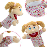 Family Hand Puppets,Puppets for Kids Role Paly Family Members 13.4 INCH Multi-Ethnic Puppets Plush - Big F-girl - image 3