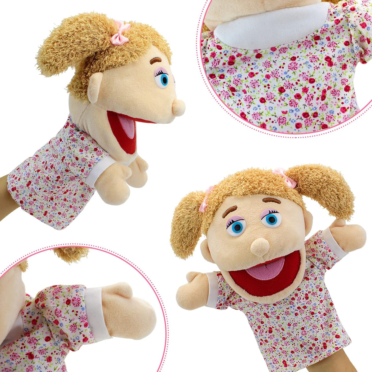 Family Hand Puppets,Puppets for Kids Role Paly Family Members 13.4 INCH Multi-Ethnic Puppets Plush - Big F-girl - image 3