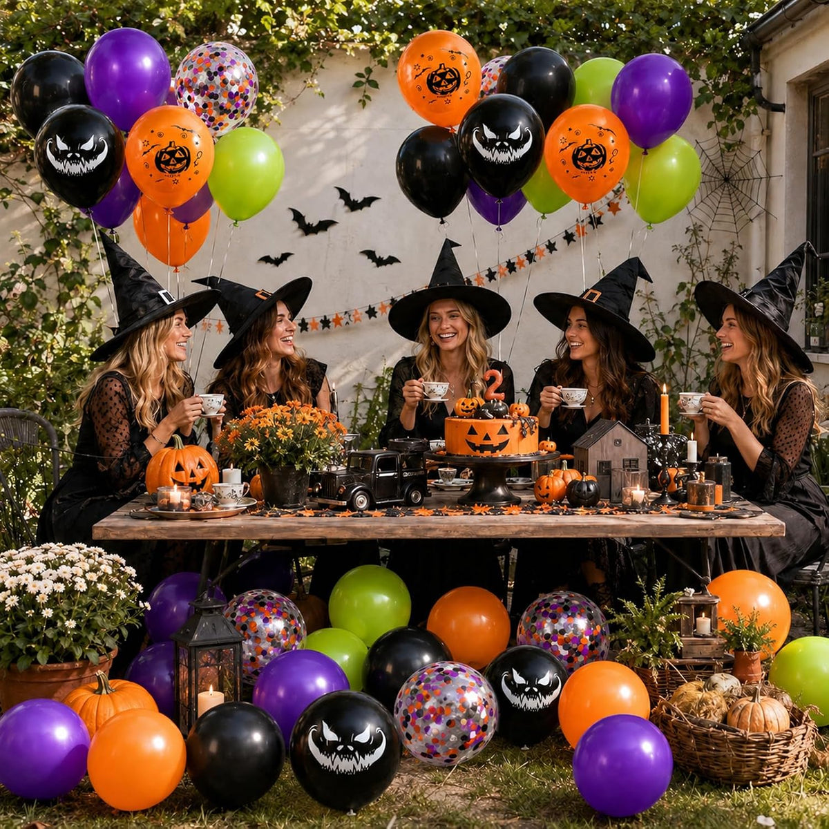 Froova black and white Halloween balloons with ghost and bat prints and bat stickers - view 30