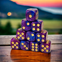 Luck Lab 10 Pack 16mm D6 Acrylic Dice Set - Blue and Purple Swirl With Gold Pips - image 3
