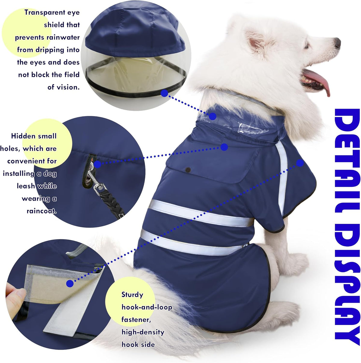 Dog Raincoat, Adjustable Rain Jacket with Hooded Double Layer for Large Medium Small Dogs Puppies - Navy / X-Large - image 4