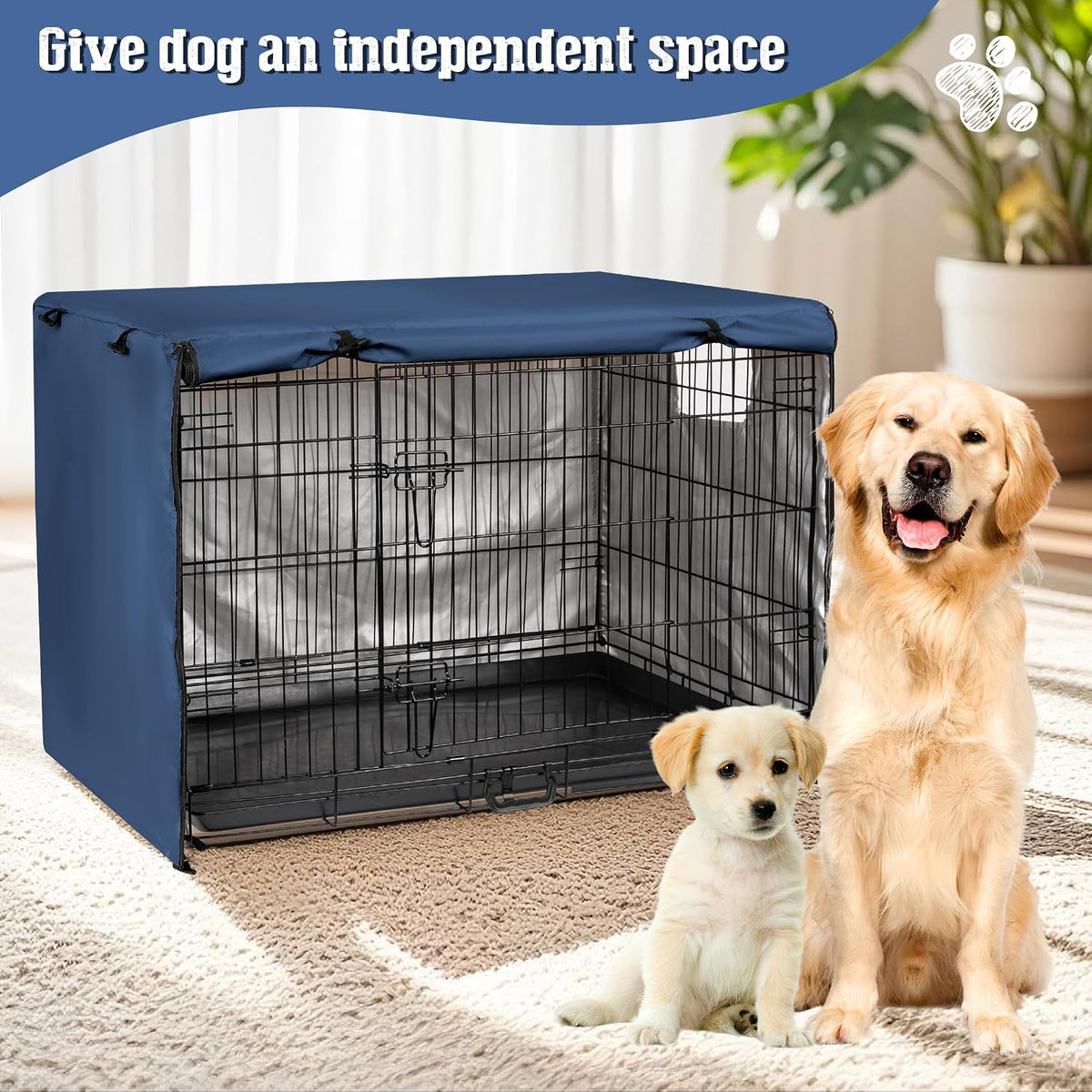 kefit Dog Crate Cover, Privacy & Light-Blocking Cover for Wire Dog Kennel/Cage, Fits Standard 48" - Navy Blue / 42 inch - image 4