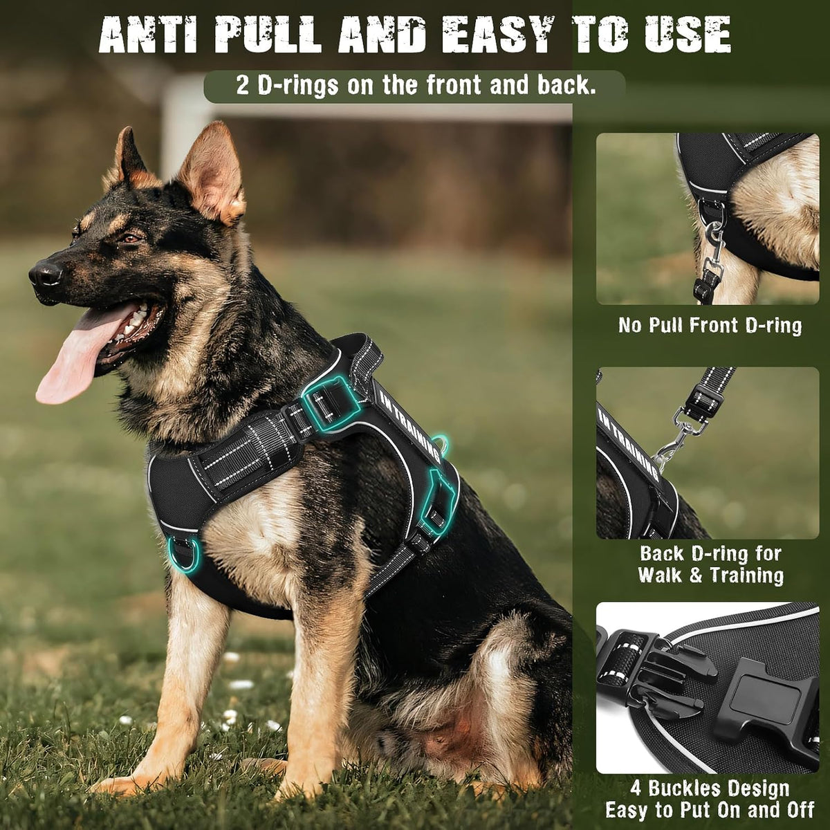 Tactical Dog Harness and Leash Set with 10 Patches for Large Dogs – Essentials for Dogs - X-Large / Black - image 3