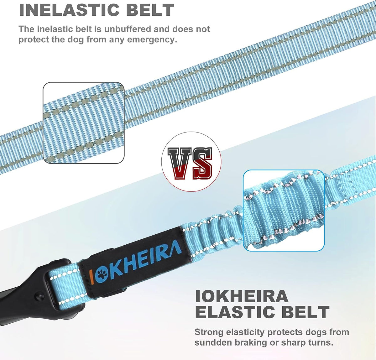 IOKHEIRA Dog Seatbelt, Updated Adjustable Harness Reflective Bungee Dog Car Seat Belt with Aviation - Light Bule - image 4