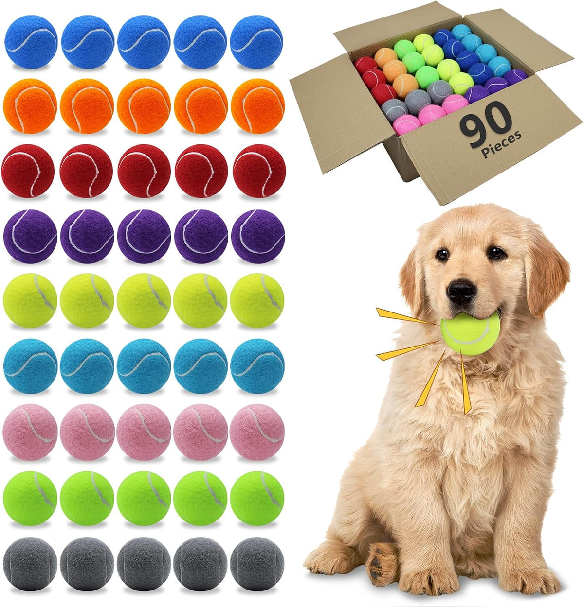 Magicorange Dog Tennis Balls - Multi-colored / 90 Pack