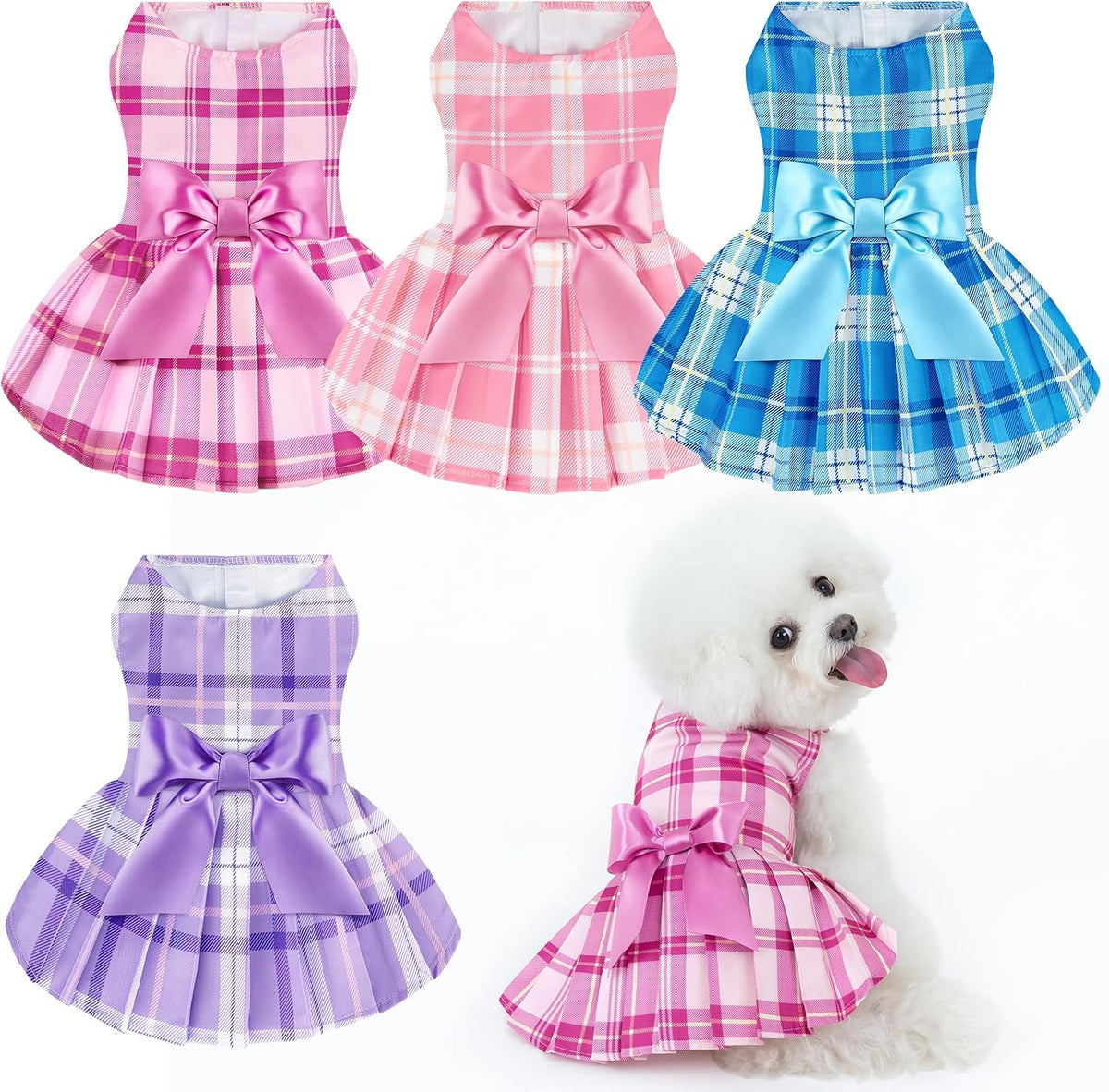 4 Pack Plaid Dog Dress for Small Dog - Plaid / XX-Small(Chest:7-9.4")