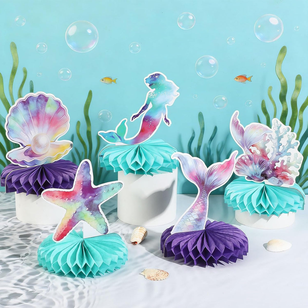 10 Pcs 80s Party Decorations, 1980s Table Honeycomb Centerpieces – Fun for Kids & Family - Mermaids Style - image 4