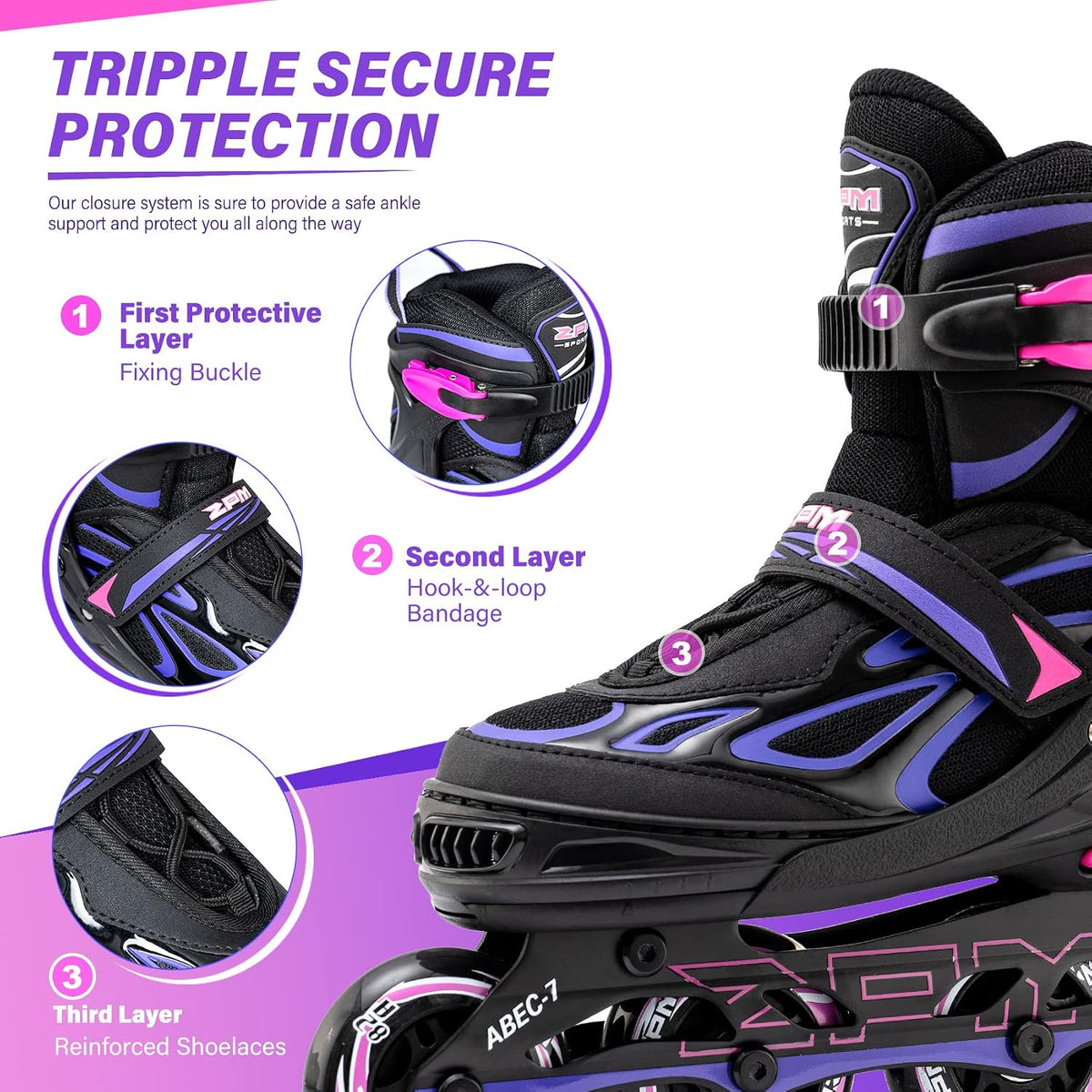 2PM SPORTS Adjustable Inline Skates for Kids, Youth and Adults - Violet & Magenta / X-Large - Adult (9.5-12Women/8-10.5Men) - image 4