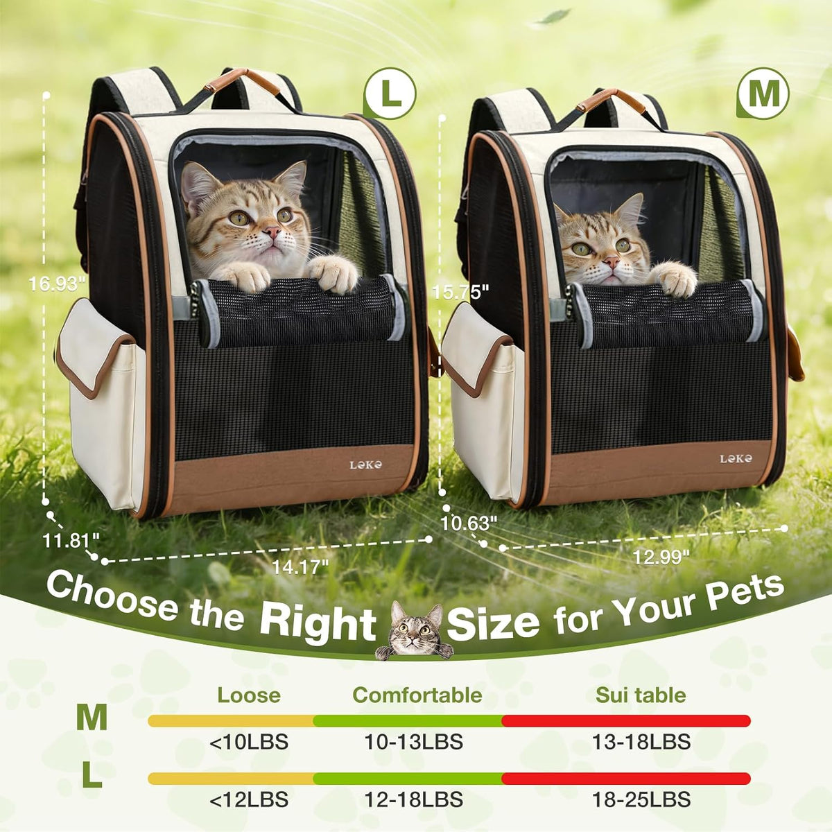 Lekereise Dog Carrier Backpack for Small Medium Dogs Cats up to 18 lbs - Beige / M-Mesh Window - image 4