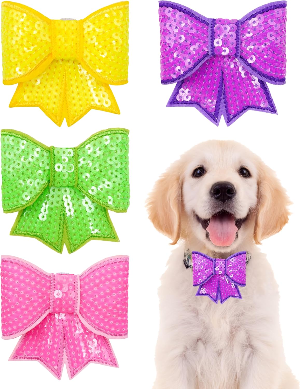 PET SHOW 4 Pack Small Dog Bows Sliding on Collar Attachment – Essentials for Dogs - AE 2.95"