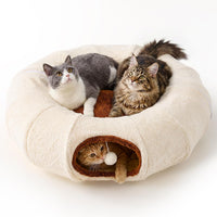 Cat Tunnel Bed for Indoor Cats - Beige / Large