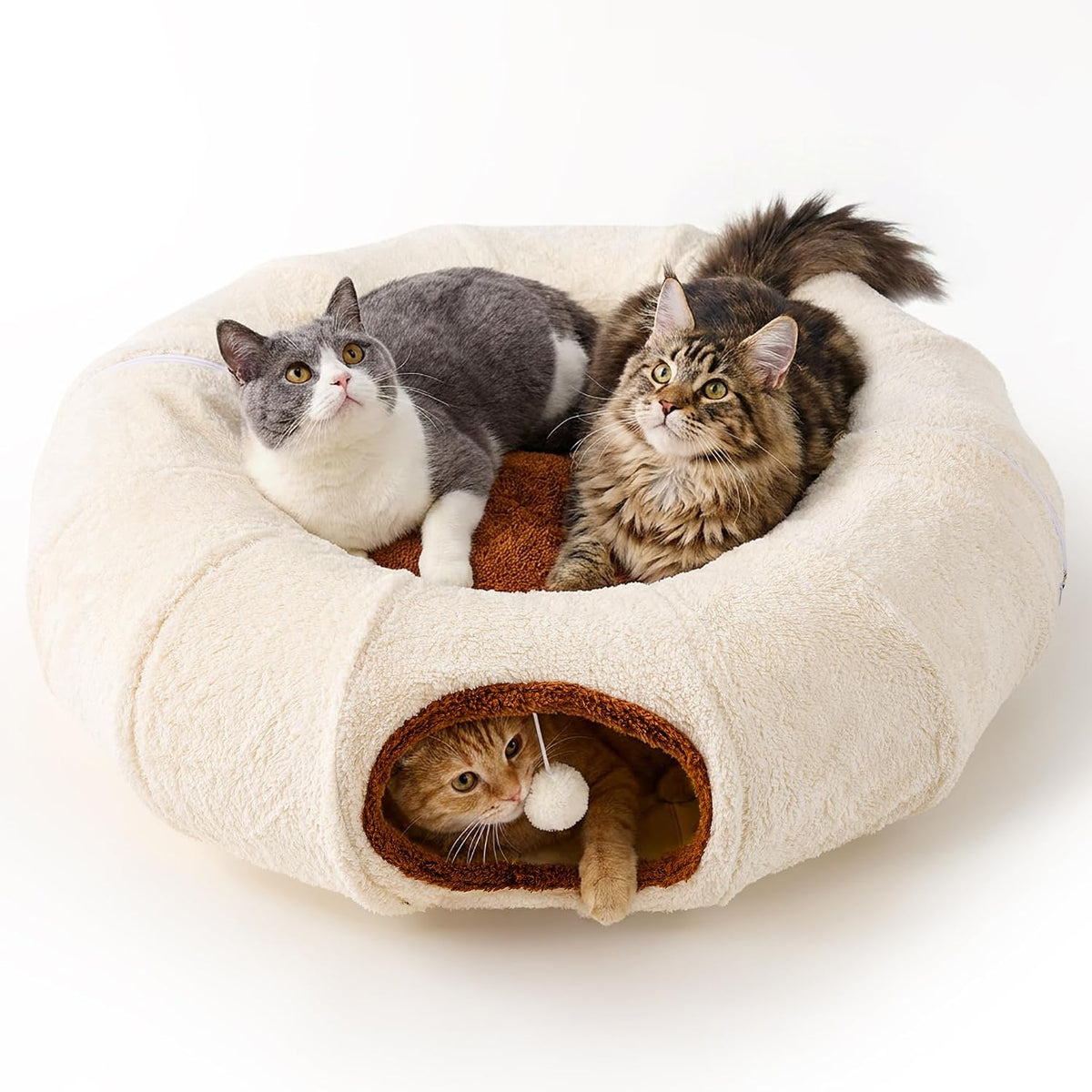 Cat Tunnel Bed for Indoor Cats - Beige / Large