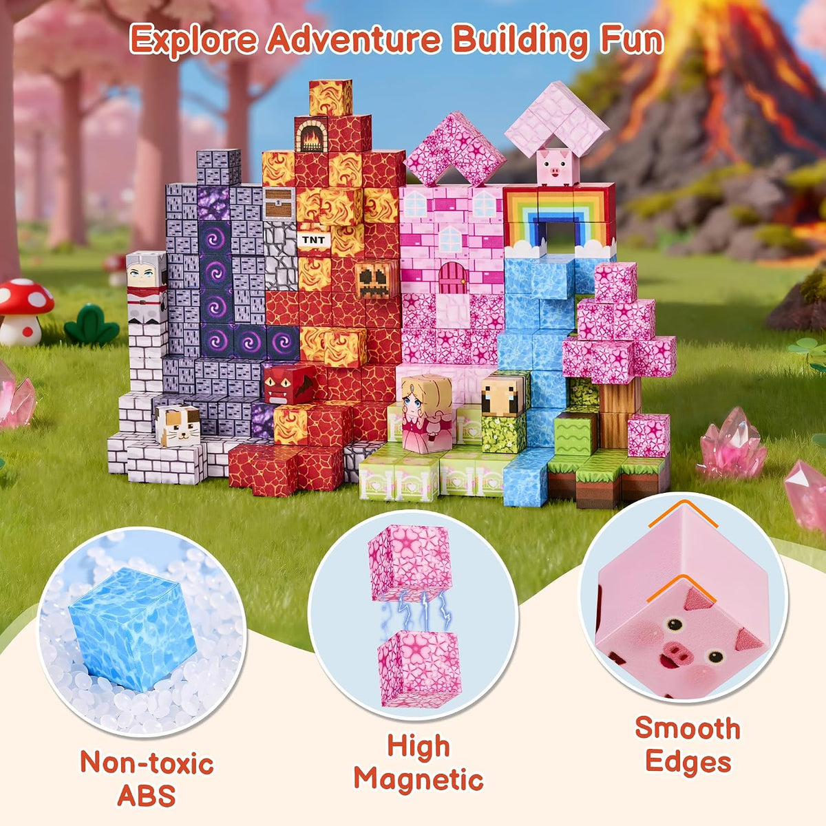 EWED 200 piece forest themed magnetic building blocks with trees, houses and figures - view 27