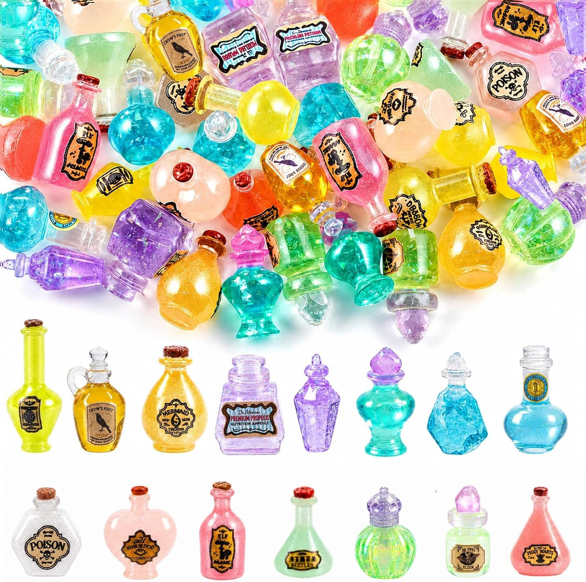 Furjane 45 miniature magic potion bottles with vintage labels for a dollhouse - view 10