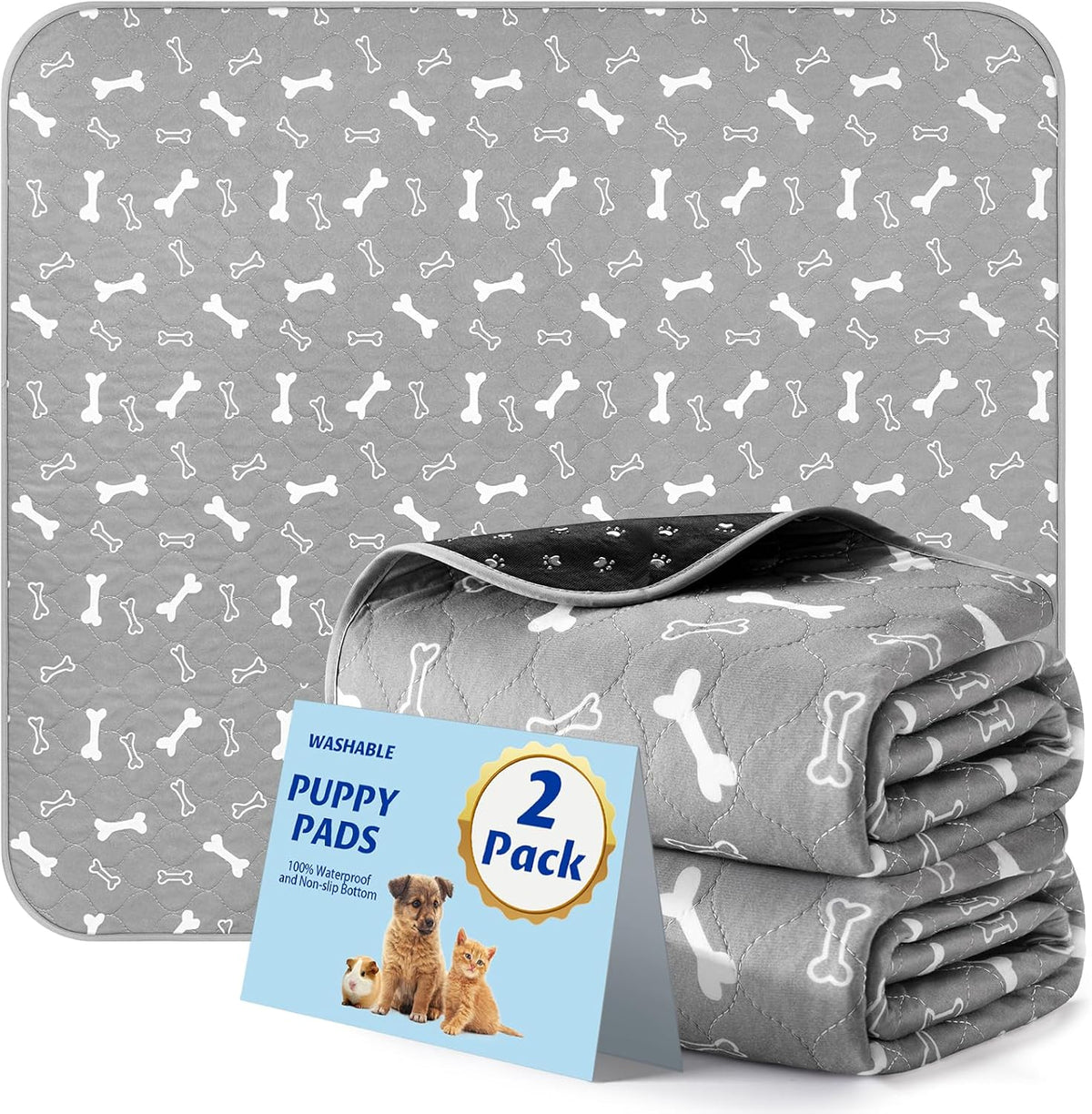 Washable Pee Pads for Dogs, 18"x24" - Gray / 18*24 Inch (Pack of 2)