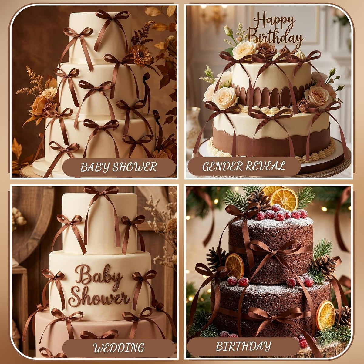 30 Pack Bow Cake Toppers Black Ribbon Bows for Cake Halloween Party - Brown - image 4