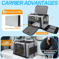 Petskd Extra Large Pet Carrier 24"x17"x17" for Large Cat or Medium Dog, Collapsible Soft Sided Dog cat Carrier for Long Trips with Lockable Safety Zippers(Grey)