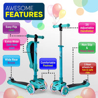 Hurtle 3-Wheeled Scooter for Kids, Wheel LED Lights - Teal - image 2