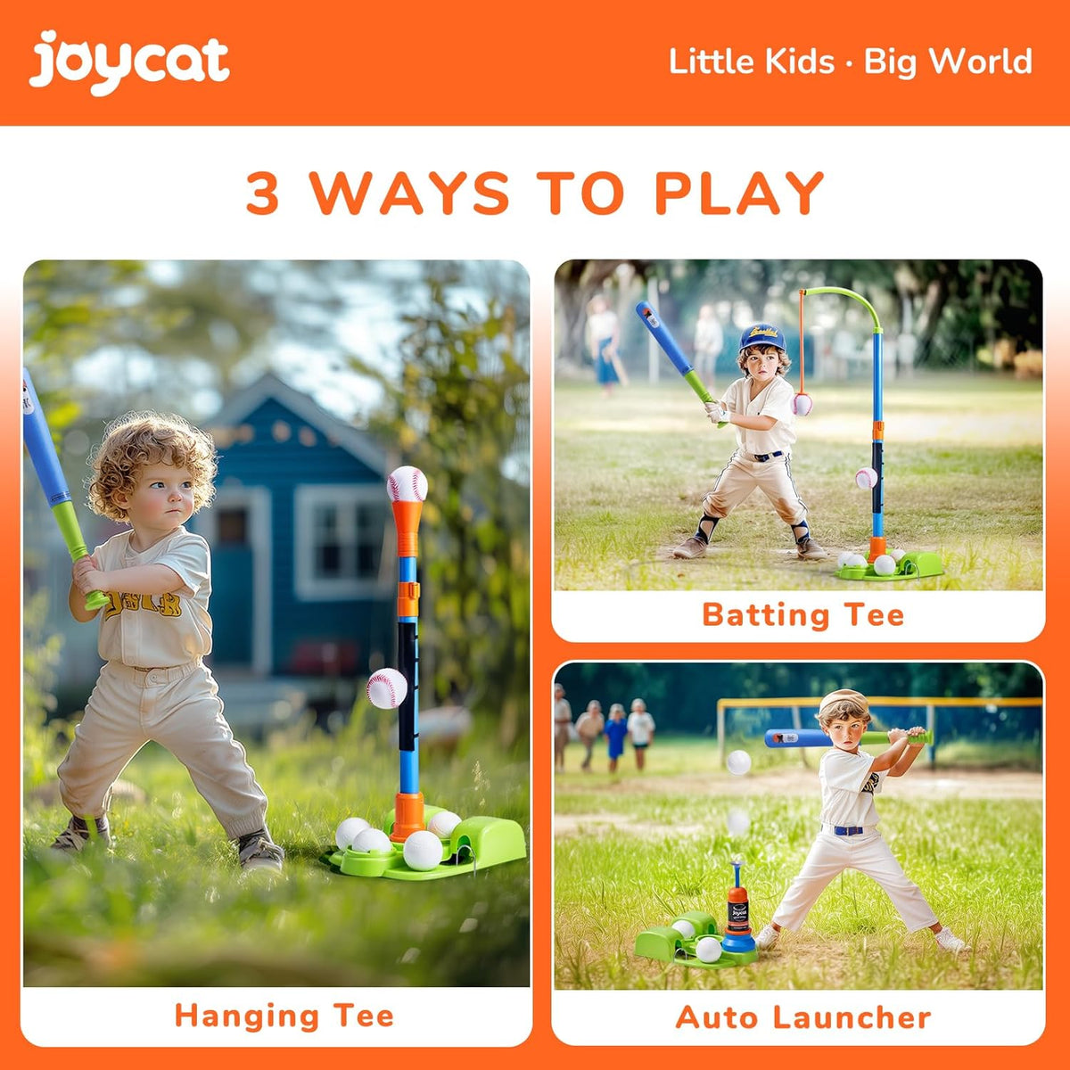 JoyCat 3-in-1 toddler T ball set with adjustable stand, hanging tee, auto launcher and balls - view 3