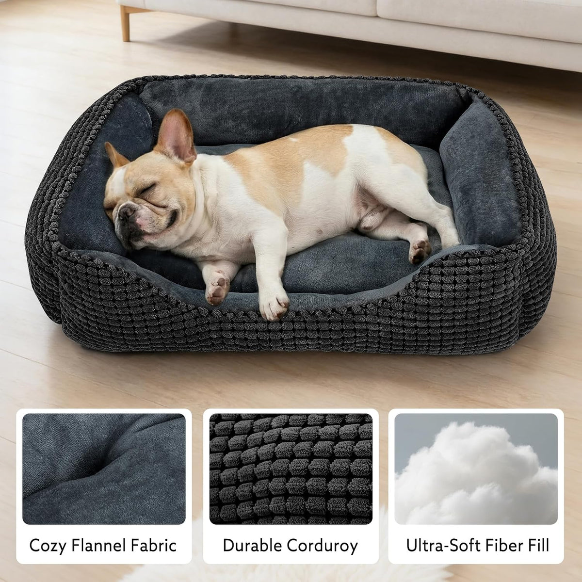 MIXJOY Dog Bed for Large Medium Small Dogs - Black / L(30’’x 24’’x 9’’) - image 3