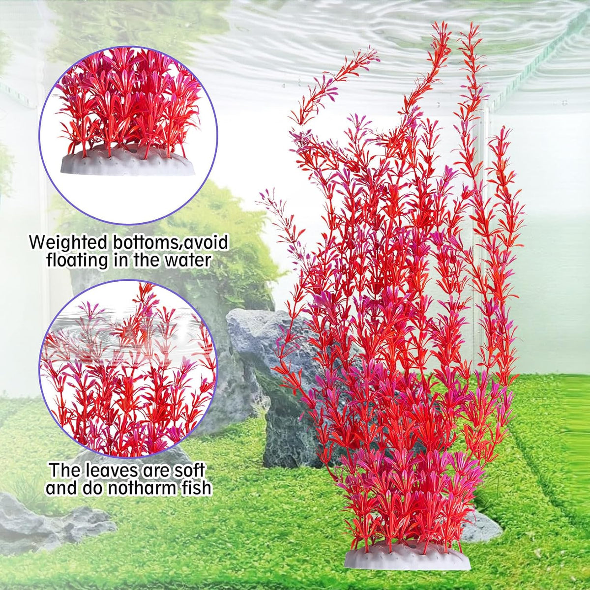 23" Tall Aquarium Plastic Plants - Red - image 3