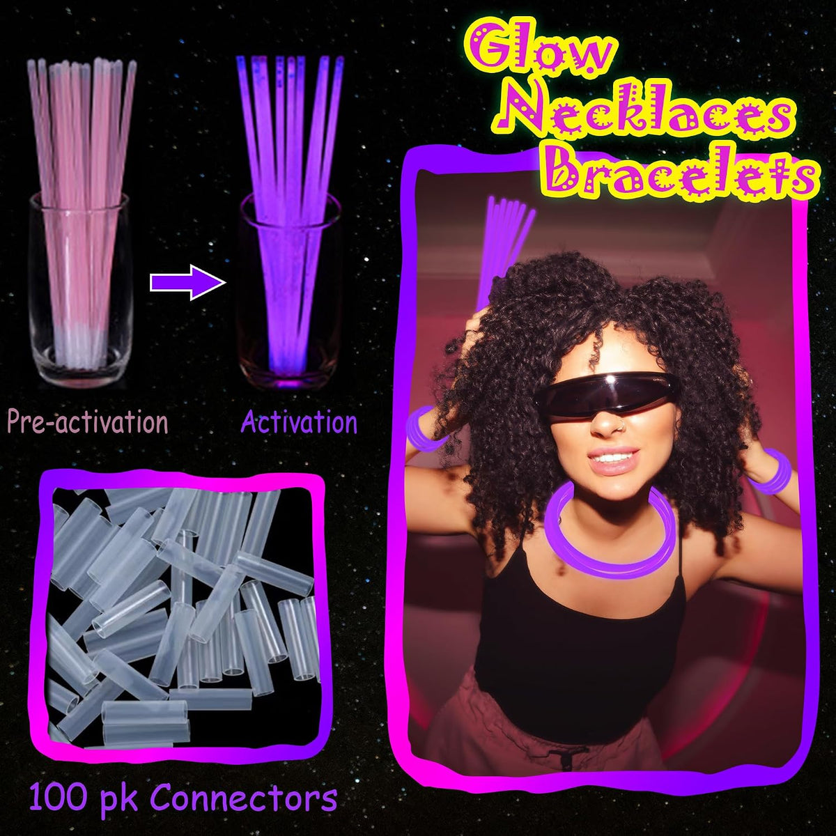 ILHSTY 100 pack green 8 inch glow sticks with connectors for necklaces - view 32