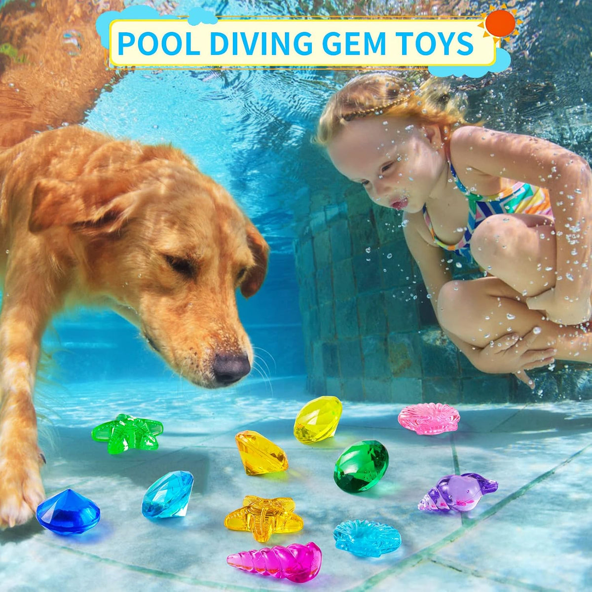 Colorful acrylic diving gem pool toys with pirate treasure box - view 4