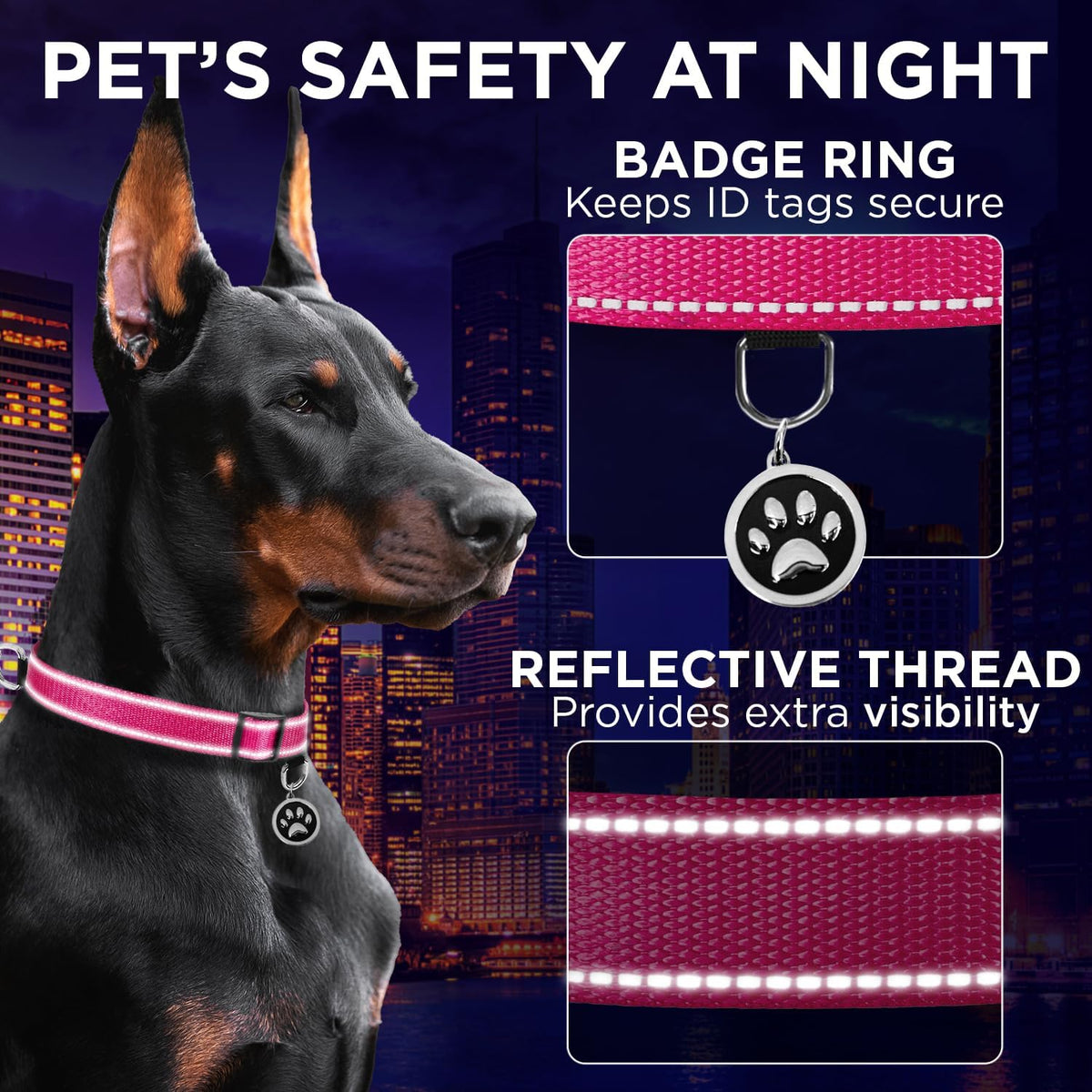 Reflective Neoprene Padded Dog Collar with Quick Release Buckle – Essentials for Dogs - Hot Pink / XX-Small - image 4