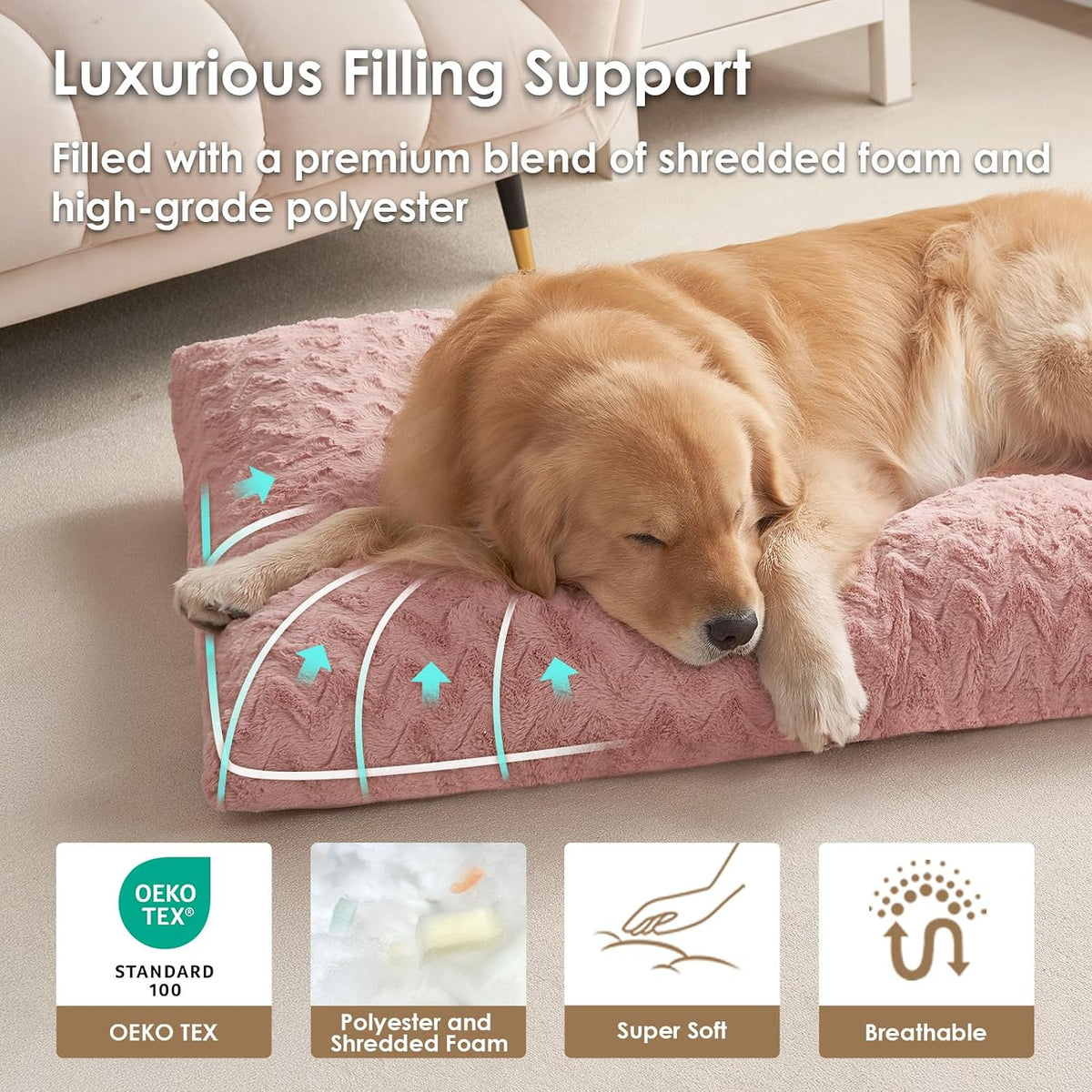 EHEYCIGA Washable XL Dog Beds Large Sized Dog - Pink / 36" x 27" x 3.5" - image 2