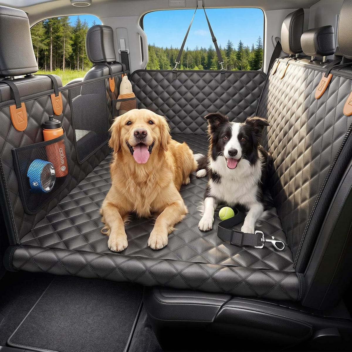 Wigoo Dog Truck Seat Cover for Back Seat, Hard Bottom Support - Black+Orange / XL - Full-Size Trucks,SUVs