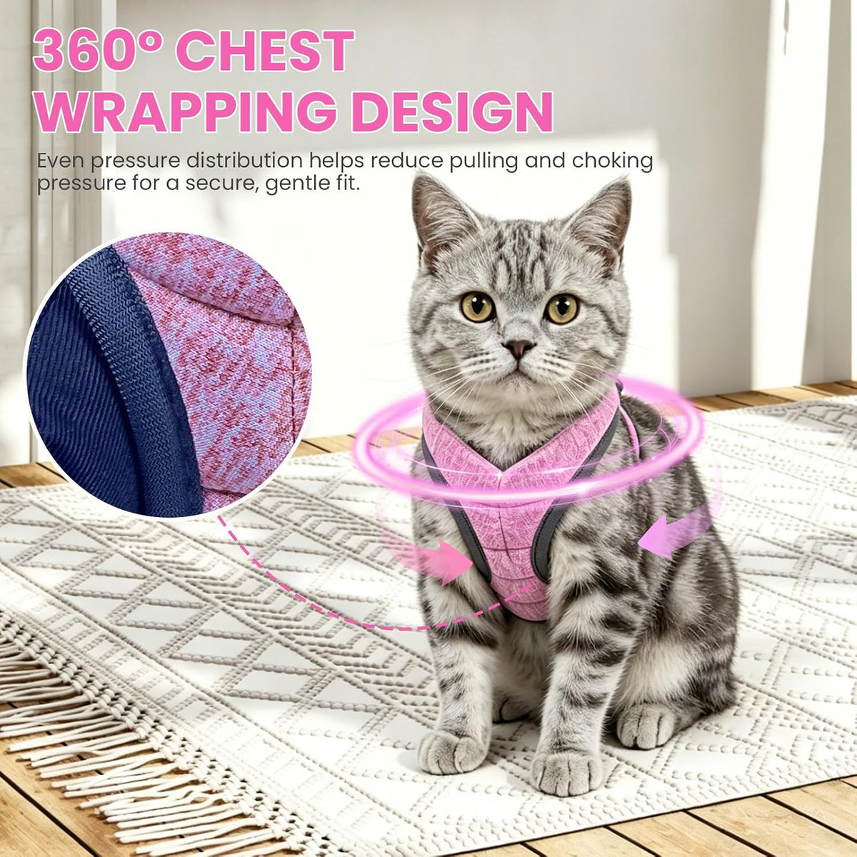 Cat Harness and Leash - Ultra Light Escape Proof Kitten Collar Cat Walking Jacket with Running - Pink / Large - image 3