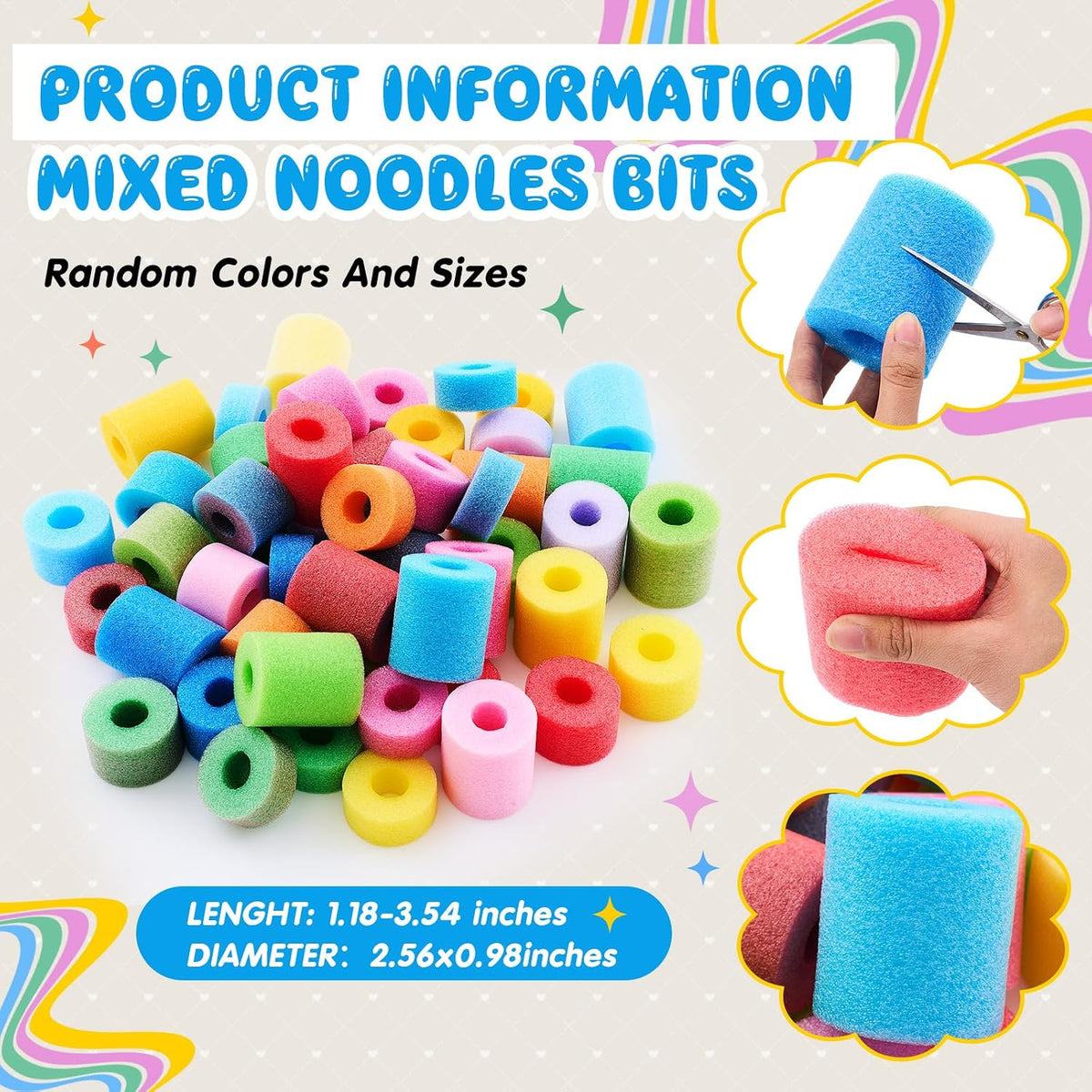 Frienda pool noodle bits, 50 colorful foam noodle pieces in assorted sizes - view 27