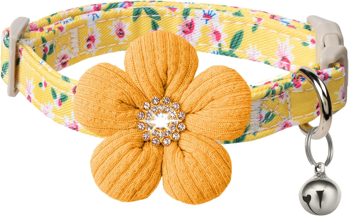 Medium Dog Collar with Flower - Yellow / L : for Large Dogs