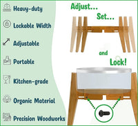 Dog Bowl Stand (12-inch High) - Ideal for Large Breeds - Adjustable Sideways, Slanted Feet - Elevates, Raises Pet Food Feeders, Water Dishes, Fountains, Dispensers - Bamboo Stand Only